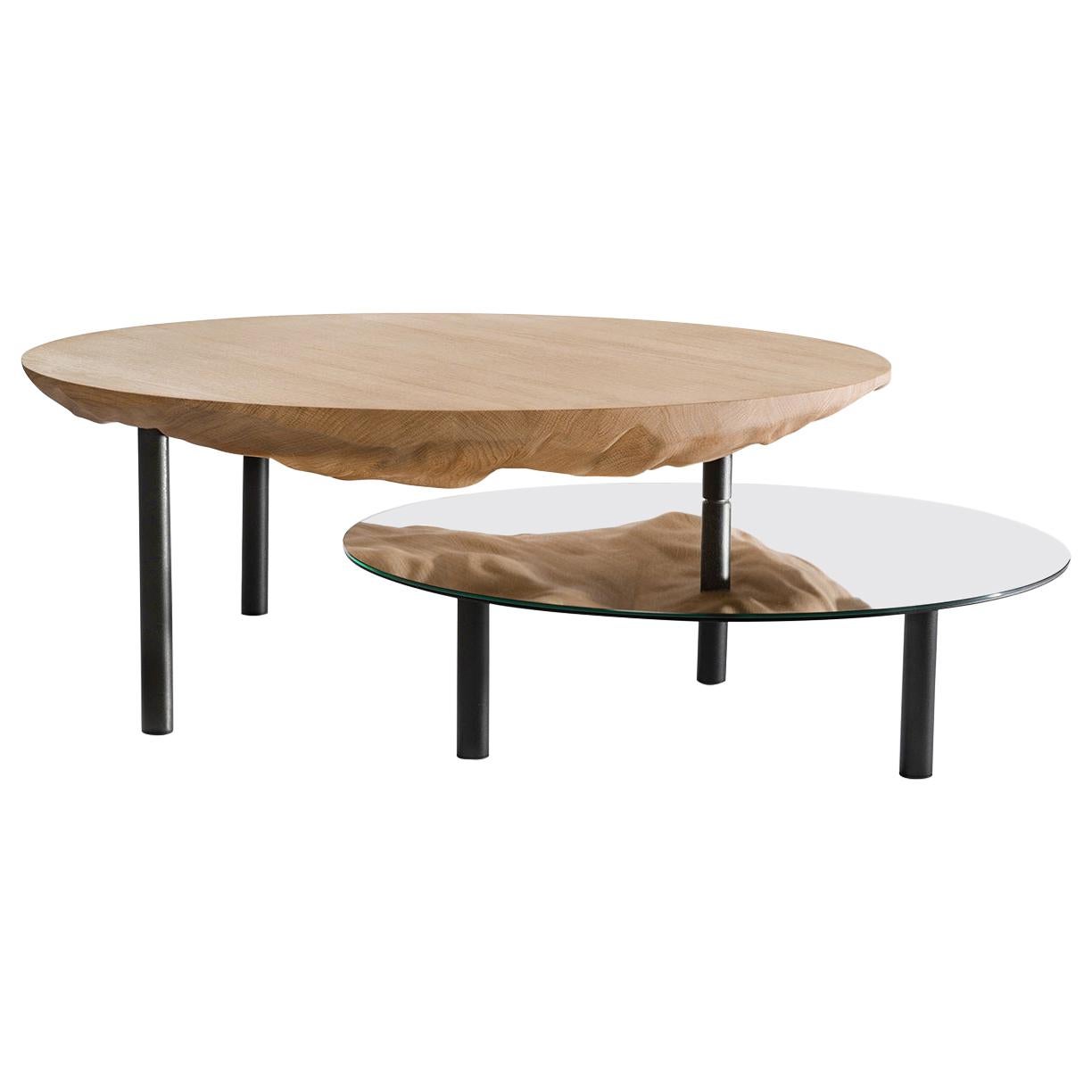 Coffee Table Solco in Pleated Oak Steel Mirror by Constance Guisset in stock