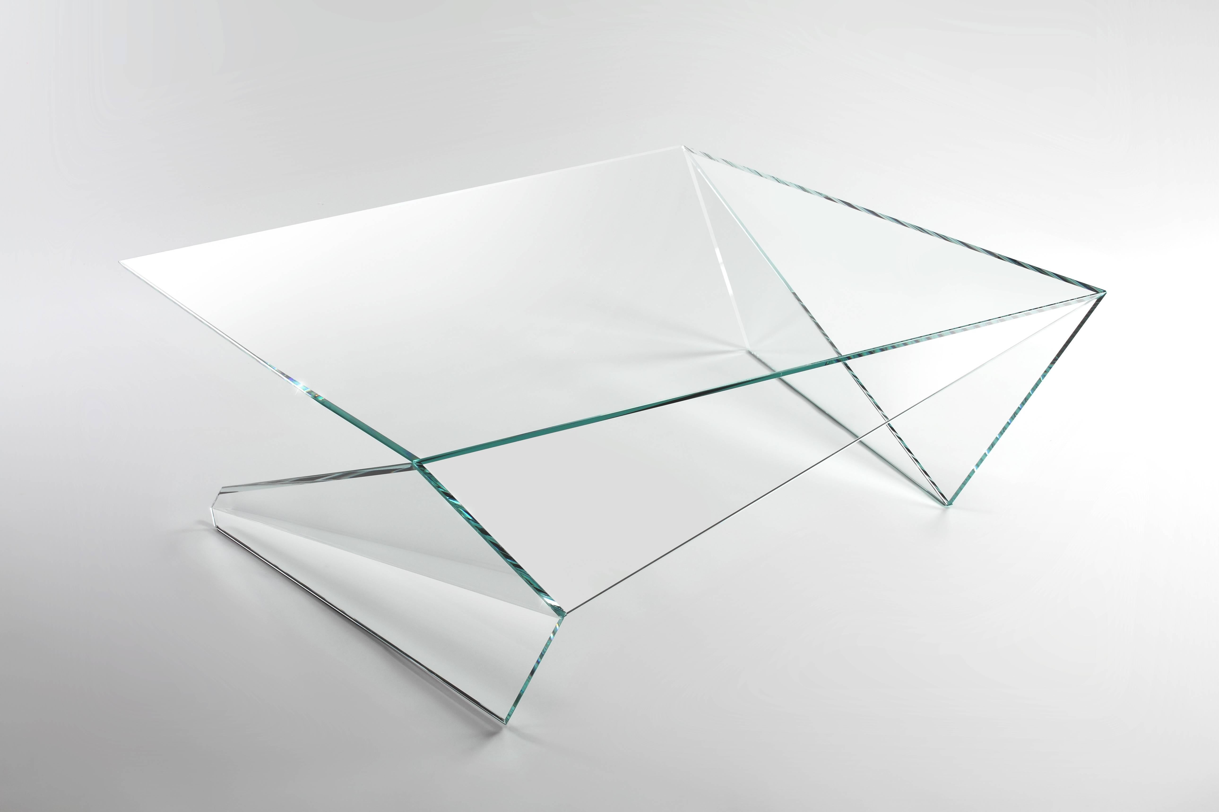 italien Table basse ou de centre carrée Origami géométrique en verre et cristal Design de collection en vente