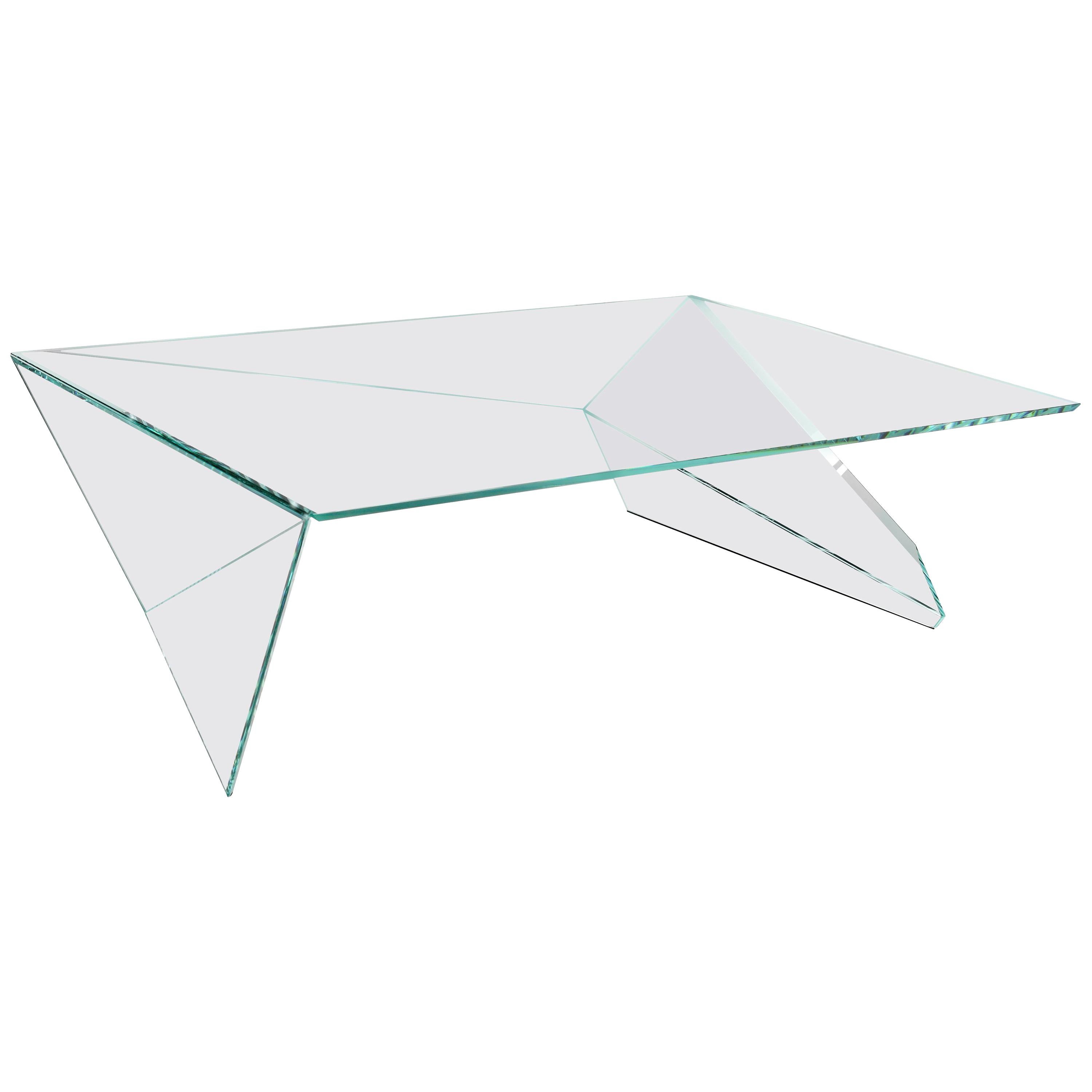 Quadratischer Origami-Couchtisch oder Center-Tisch aus geometrischem Glas und Kristall mit Sammlerdesign im Angebot