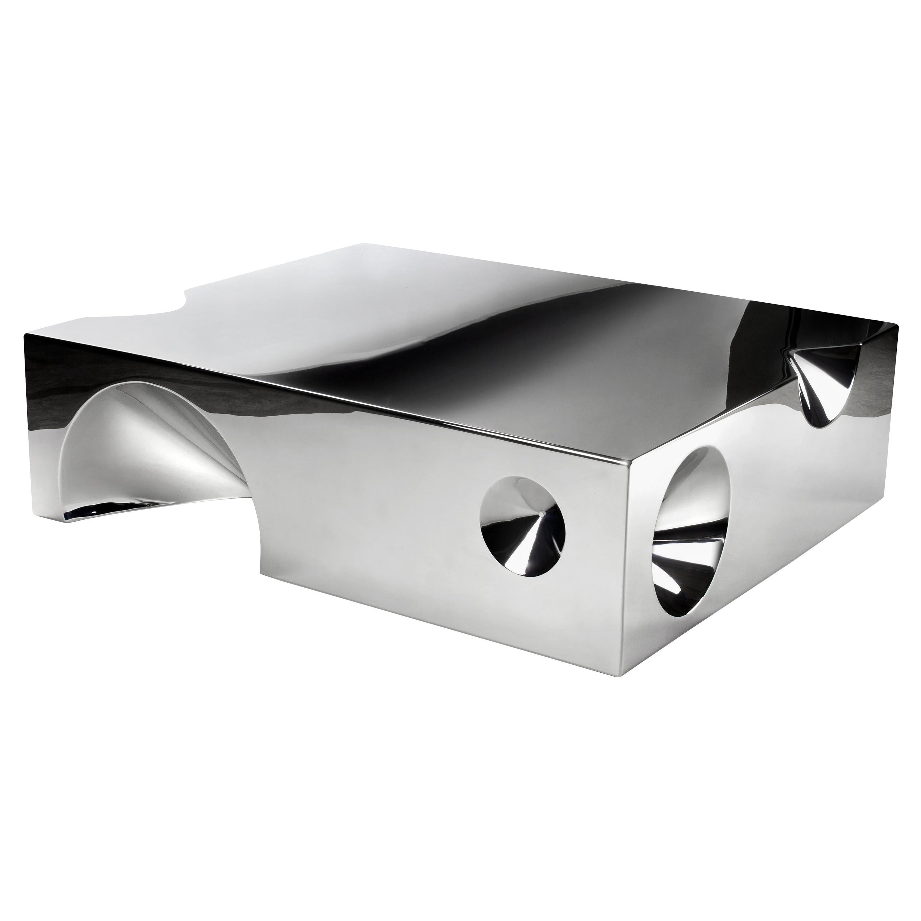 Coffee Table Square Mirror Steel Sculpture Contemporary Design Made in Italy