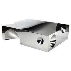 Coffee Table Square Mirror Steel Sculpture Contemporary Design Made in Italy