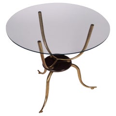 Vintage Coffee Table Stained Wood Brass Glass Italy 1950s