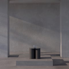 Table basse en acier inoxydable et pierre volcanique de lave