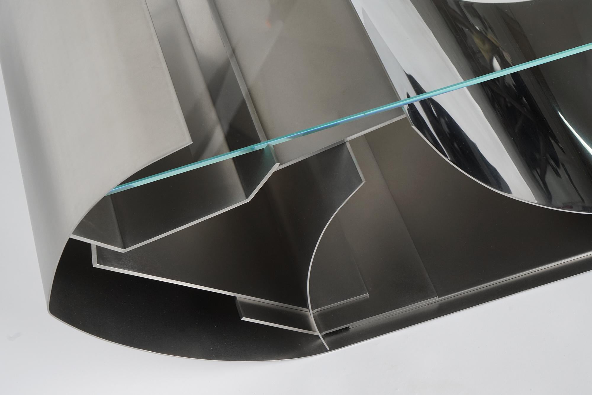 Contemporary Sculptural Coffee Table in Steel and Glass – “Re-Built” by Todomuta For Sale 1
