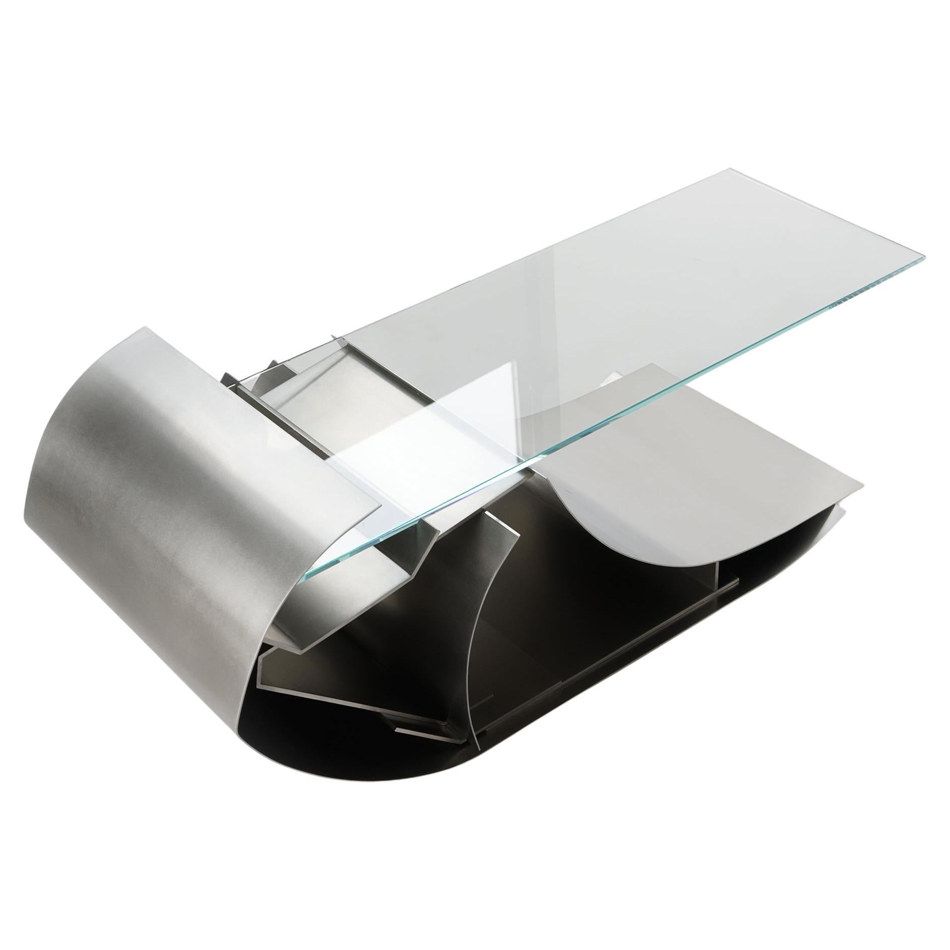 Coffee Table Steel and Glass Contemporary Sculptural Re-Built by Todomuta For Sale