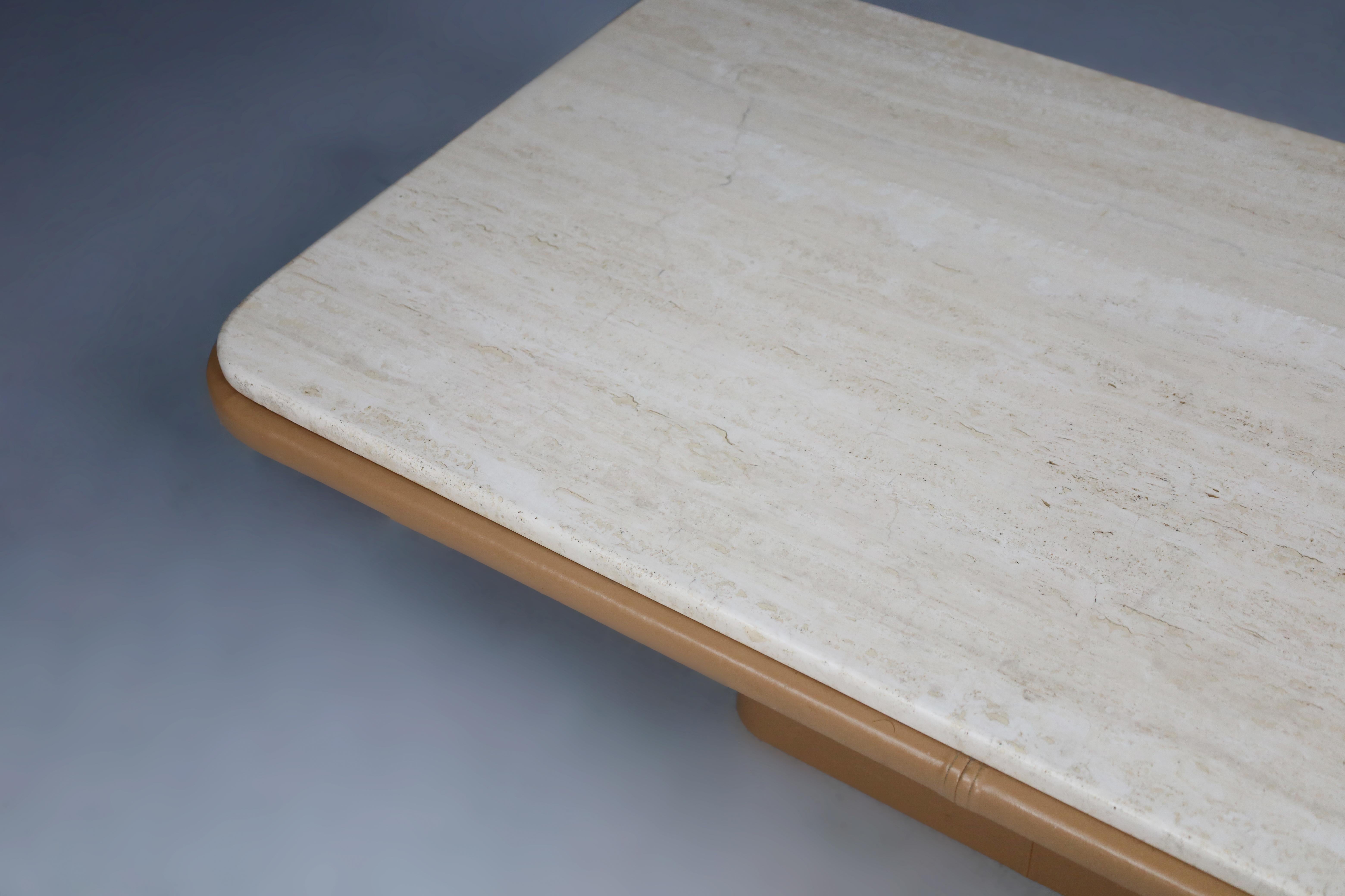 Coffee Table, Strong Travertine Top and Leather, De Sede Switzerland, the 1970s 1
