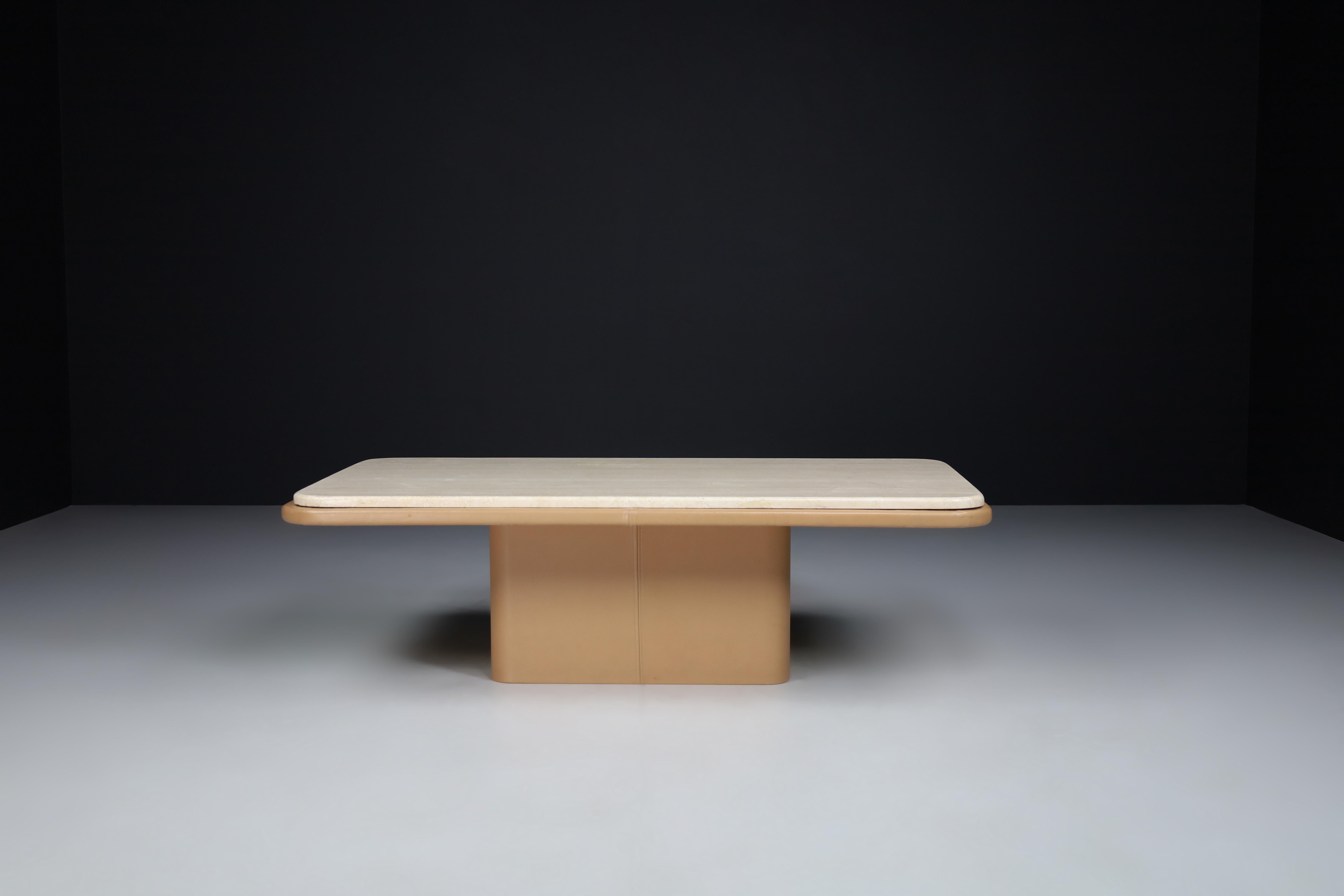 Coffee Table, Strong Travertine Top and Leather, De Sede Switzerland, the 1970s 2
