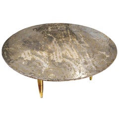  Coffee Table "Sun Light", Melted Pewter, Brass Grains, Crystal Resin