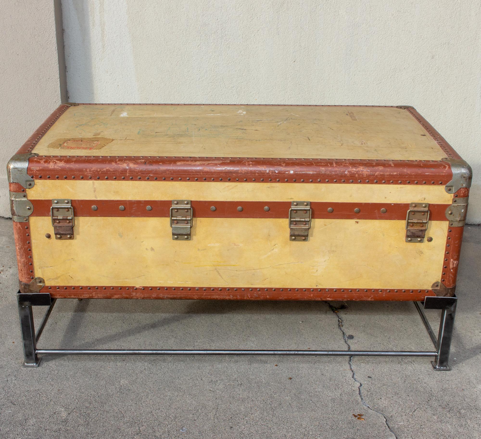 Coffee Table Crafted with Vintage French Luggage and Custom Iron Base 5