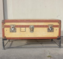 Coffee Table Crafted with Vintage French Luggage and Custom Iron Base