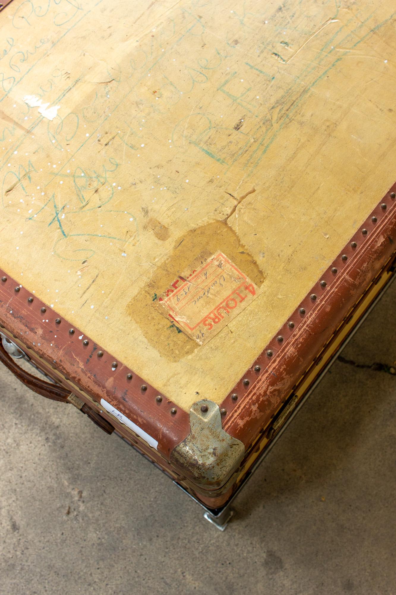 Coffee Table Crafted with Vintage French Luggage and Custom Iron Base 3