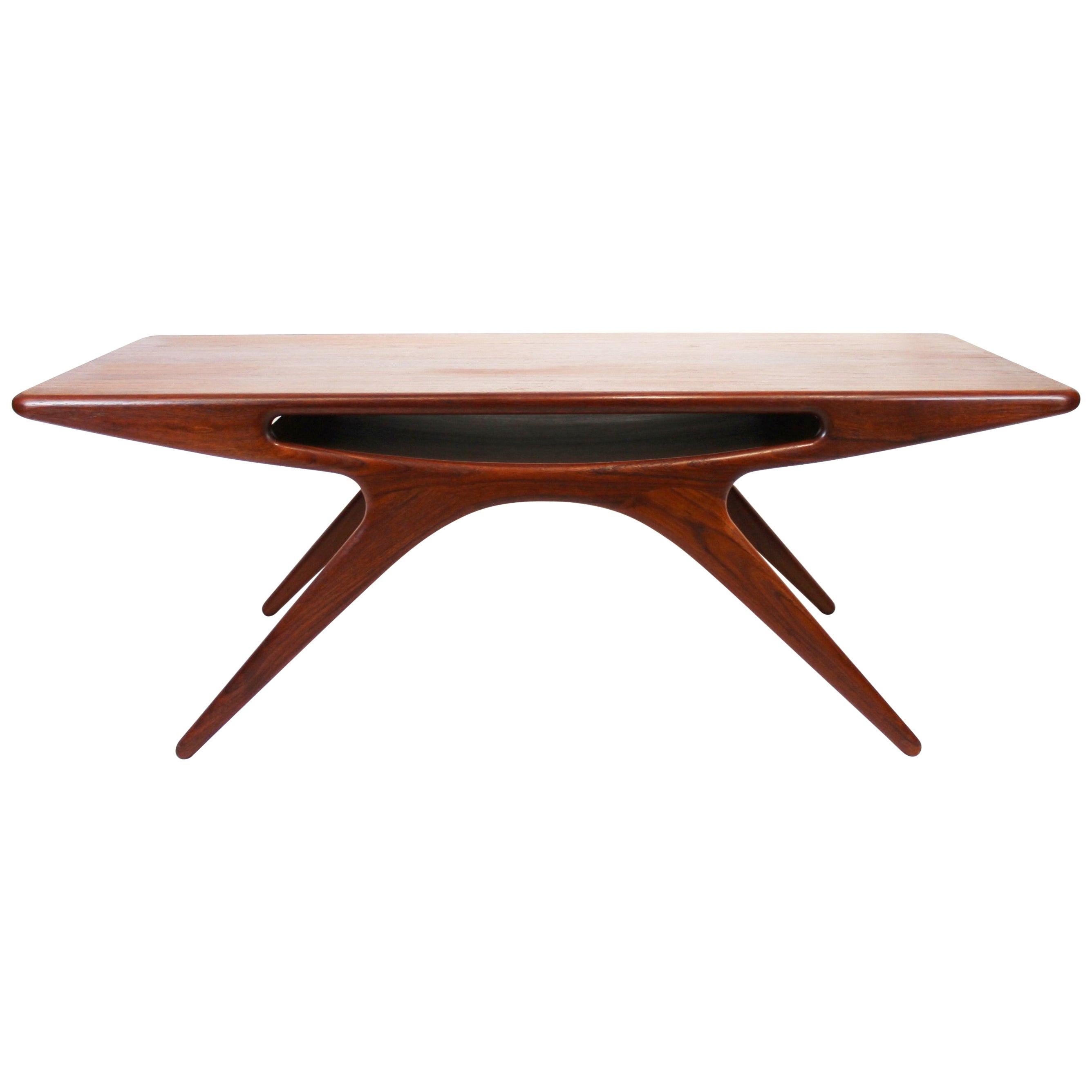 Coffee Table, "The smile" in Teak Designed by Johannes Andersen, 1960s For Sale