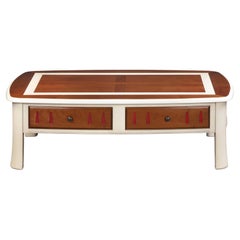 Table basse traditionnelle en bois de cerisier avec 2 tiroirs, 100 % fabriquée en France