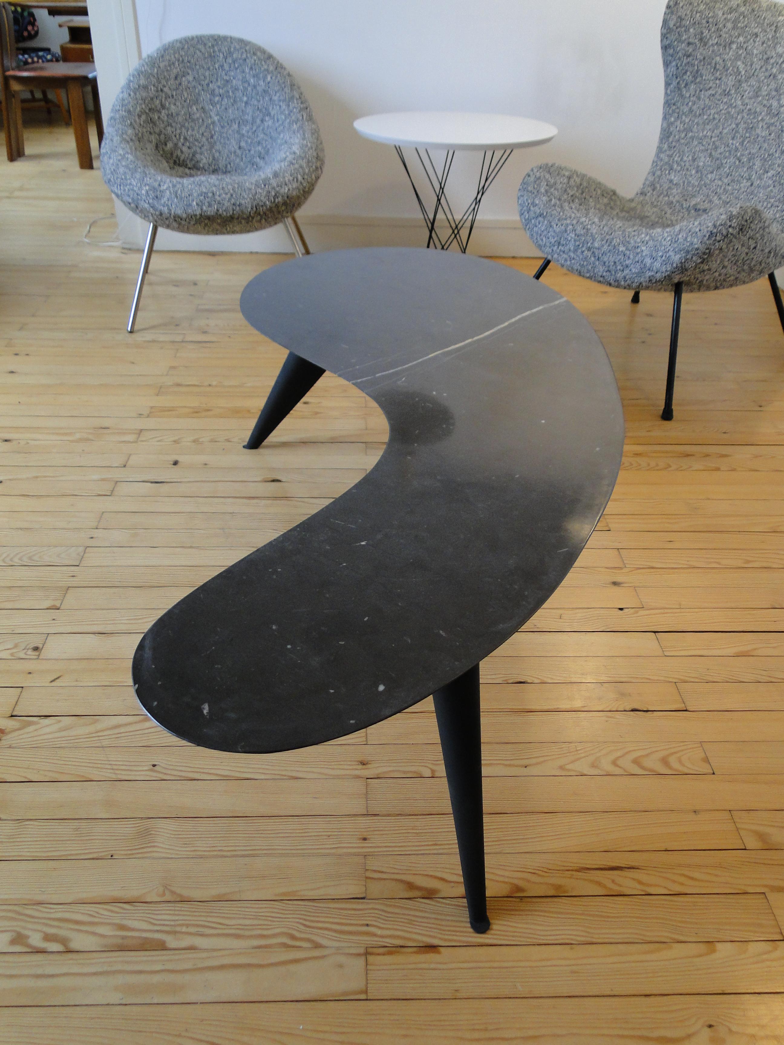 Contemporary Coffee Table Tripod Biomorphic Organic in Black Marble Style Ron Arad For Sale