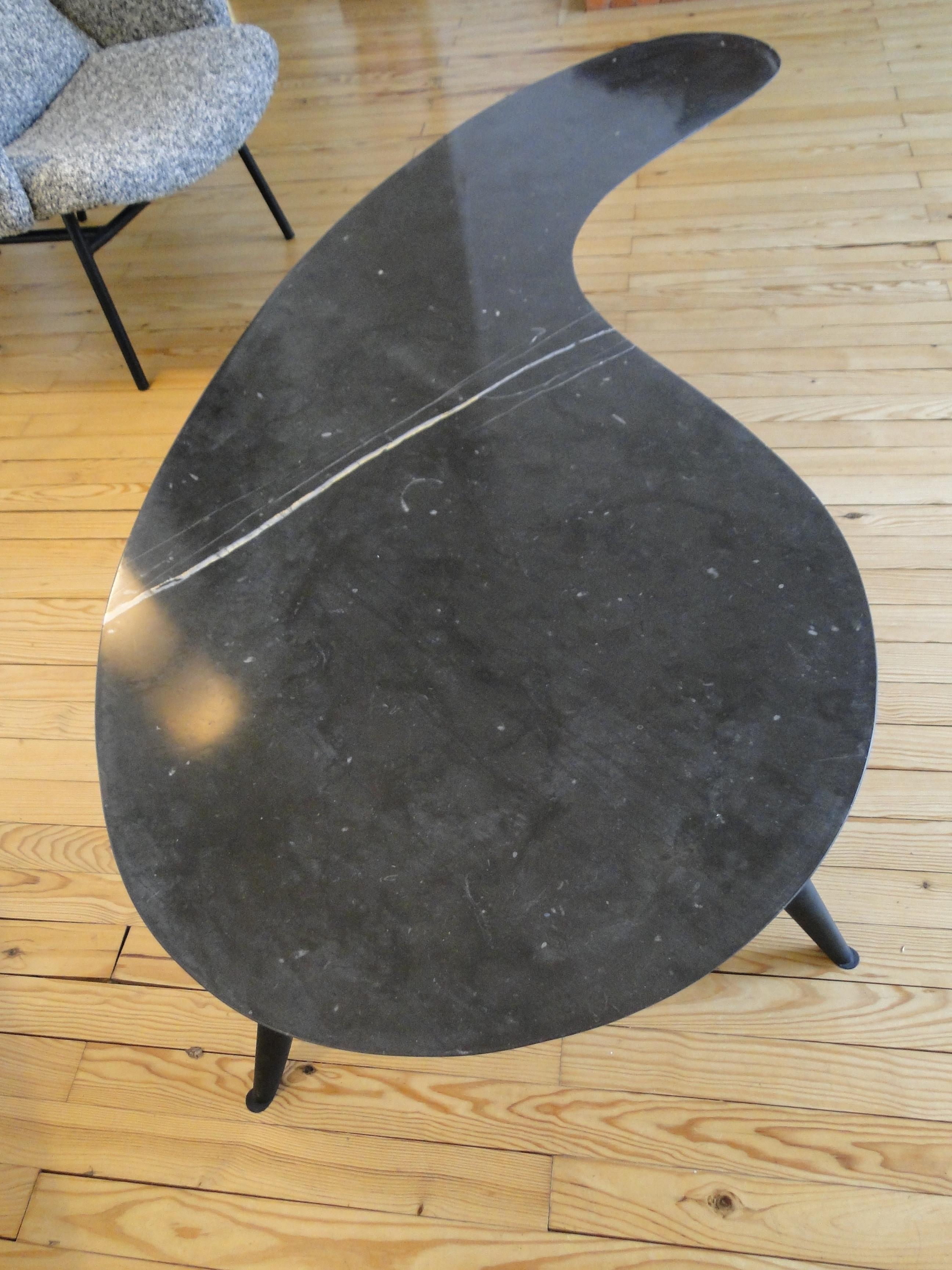 Metal Coffee Table Tripod Biomorphic Organic in Black Marble Style Ron Arad For Sale