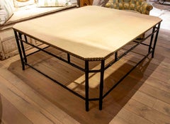 Coffee Table Upholstered with Raffia & Black Painted Bamboo Iron Frame