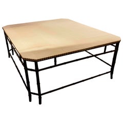 Coffee Table Upholstered with Raffia & Black Painted Bamboo Iron Frame