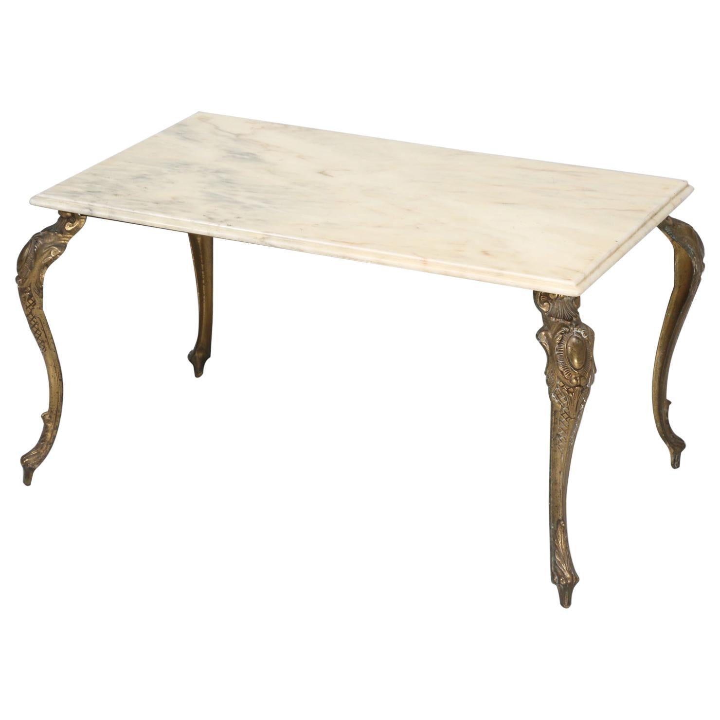 Coffee Table, Vintage French Made of Brass with a Marble Top