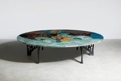 Coffee Table with Semi Precious Overlay Top and Brass Legs, Viya by Vikram Goyal