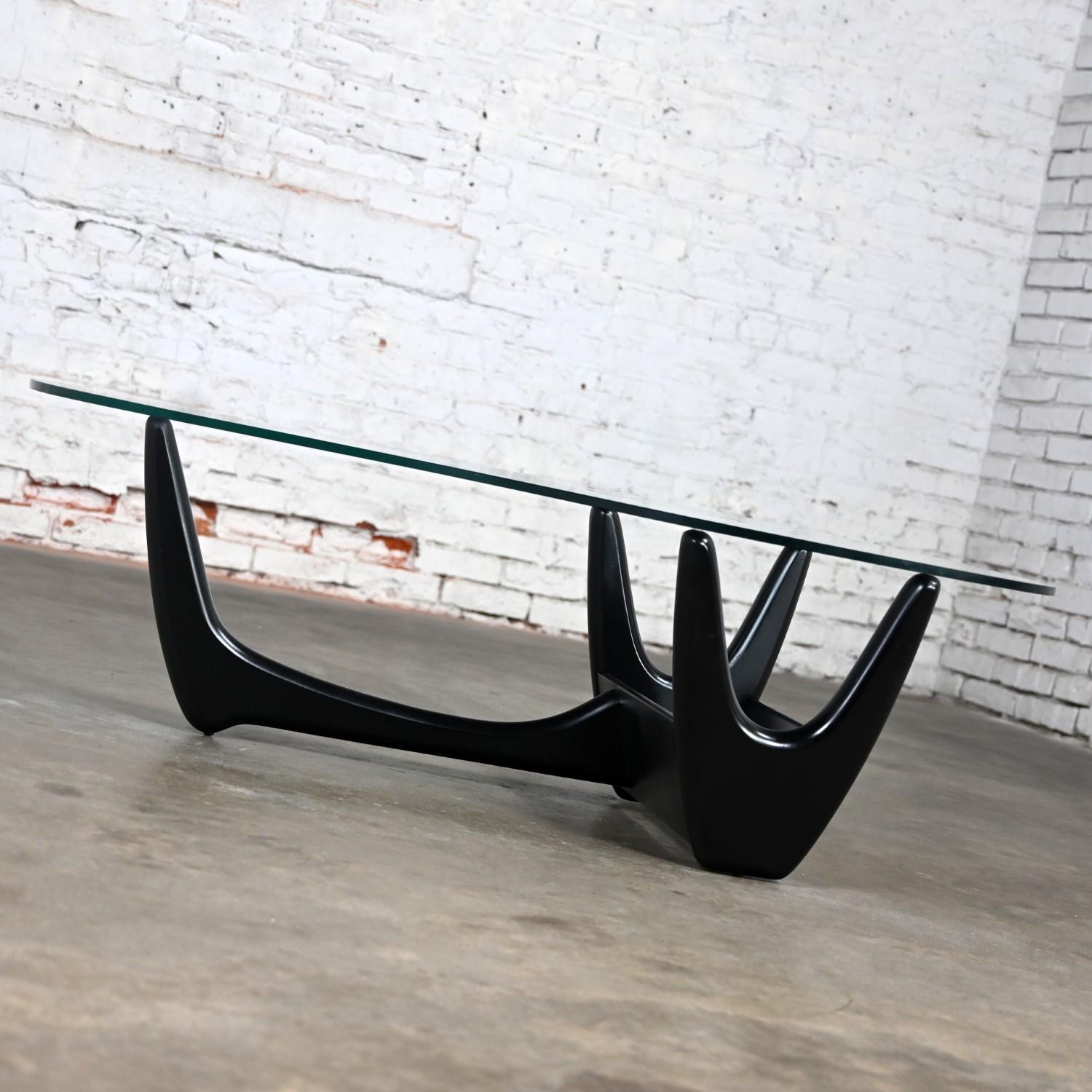 Coffee Table w/Black Base & Biomorphic Glass Top Style Kroehler Pearsall or Tonk For Sale 6
