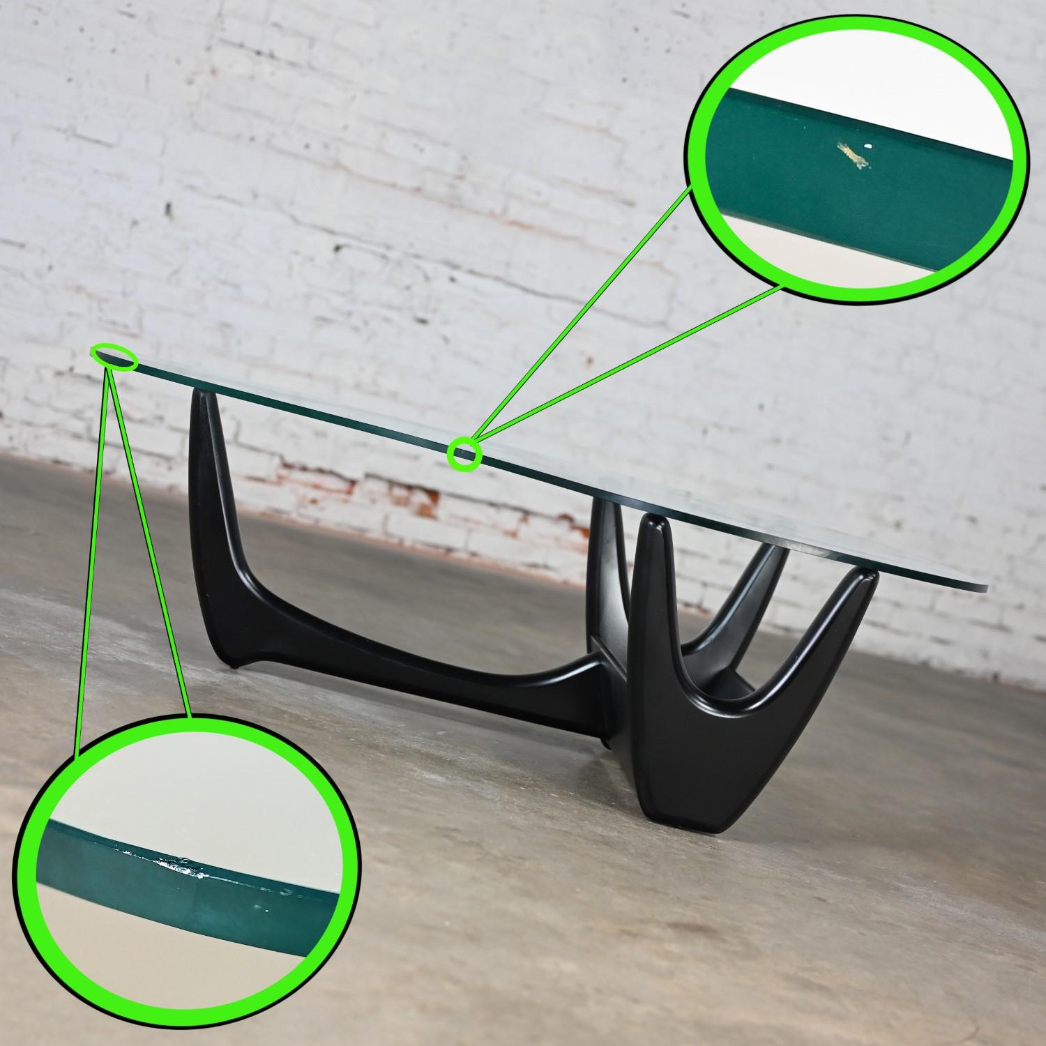 Coffee Table w/Black Base & Biomorphic Glass Top Style Kroehler Pearsall or Tonk For Sale 11