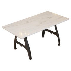 Coffee Table w/ Cast Iron Industrial Legs White Marble + Gray Tan Veins