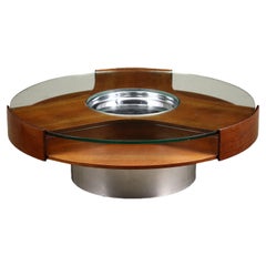 Coffee Table Walnut Veneer Chromed Aluminium Glass Italy 1960s