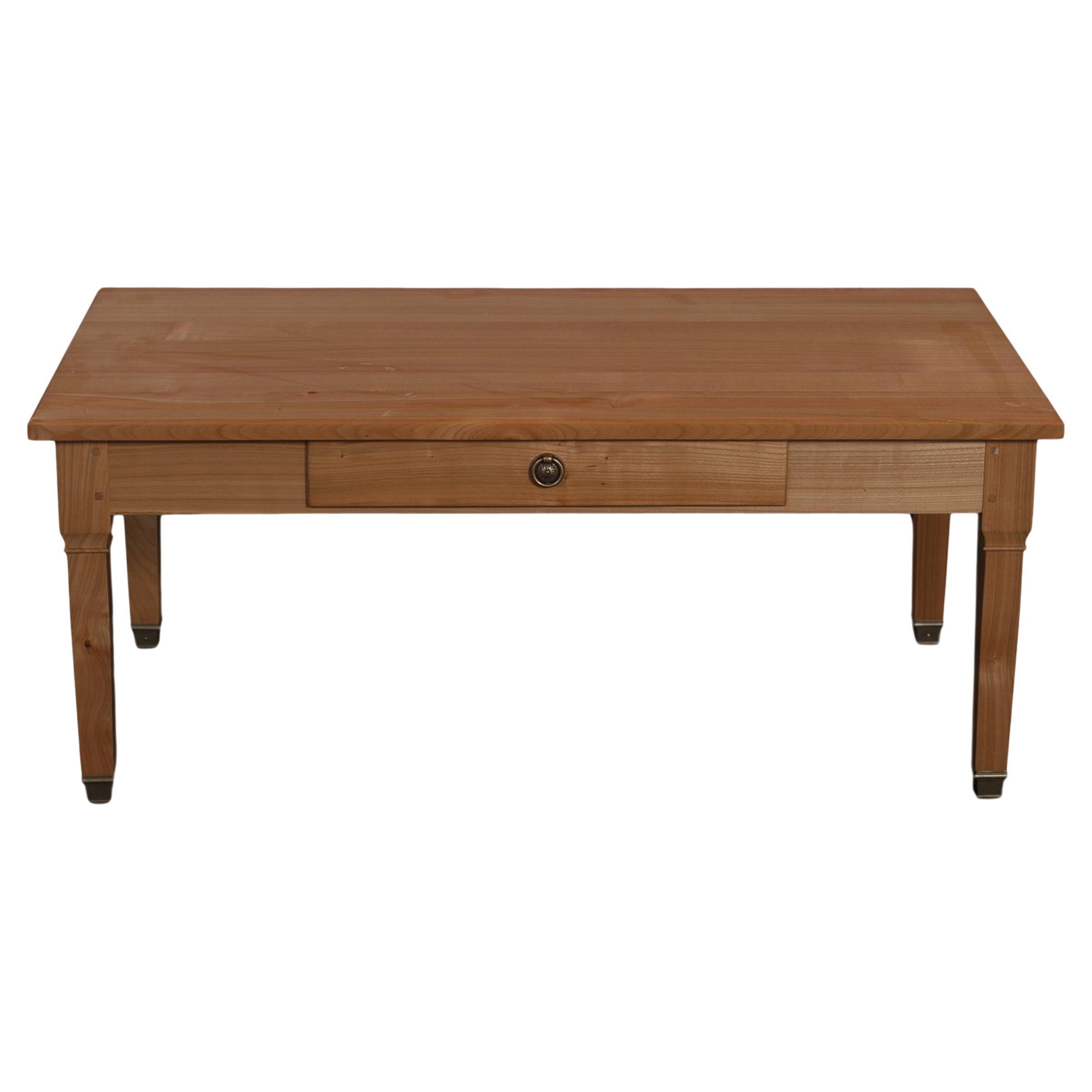 Coffee Table with 1 Drawer in Solid Cherry and Natural Varnish For Sale