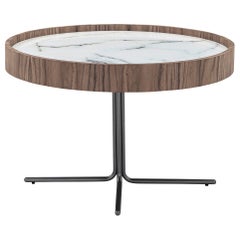 Coffee Table with 27-Inch White Marble Glass Top and Walnut Veneer - Regia Line