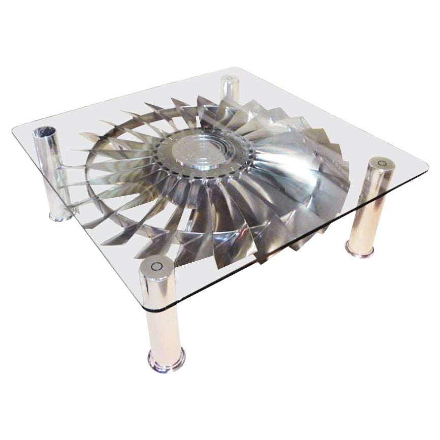 Mesa de centro con una turbina de Rolls Royce Pegasus