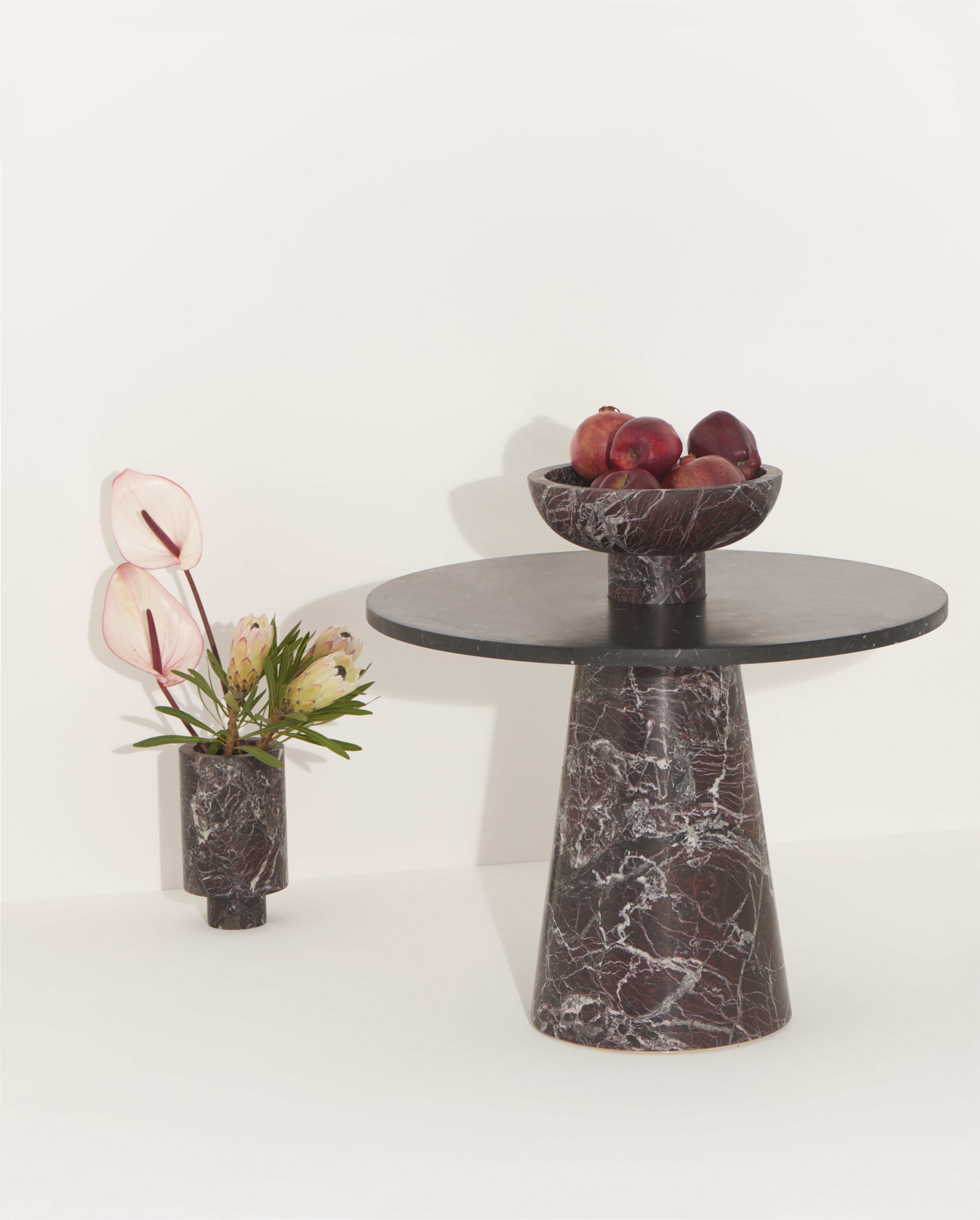 Italian New Modern Side Table Red and Black Marble, Creator Karen Chekerdjian STOCK For Sale