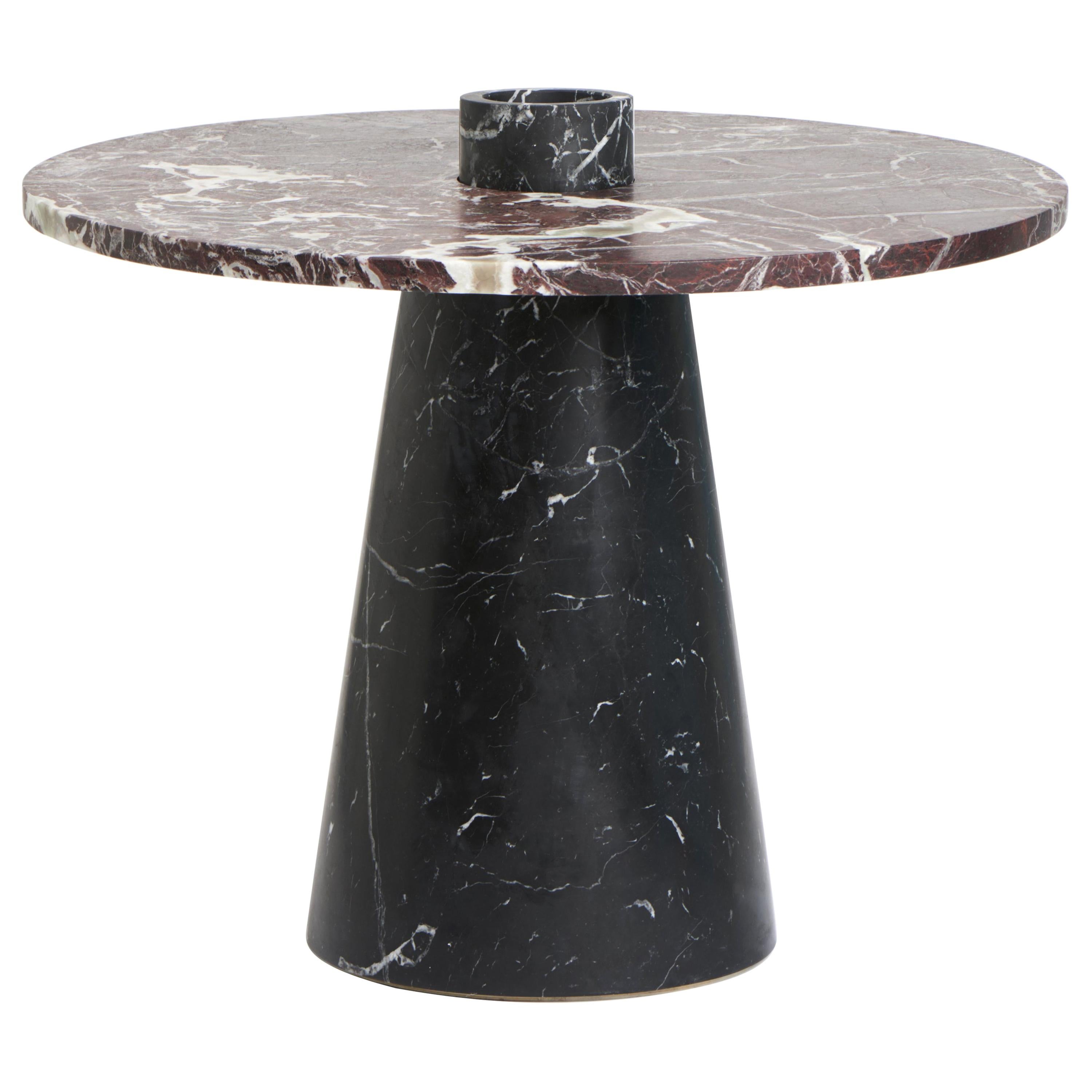 New Modern Side Table Red and Black Marble, Creator Karen Chekerdjian STOCK For Sale
