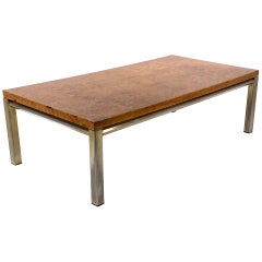 Coffee Table with an Burl Elm Top, and Guilt Metal Structure, France, 1970