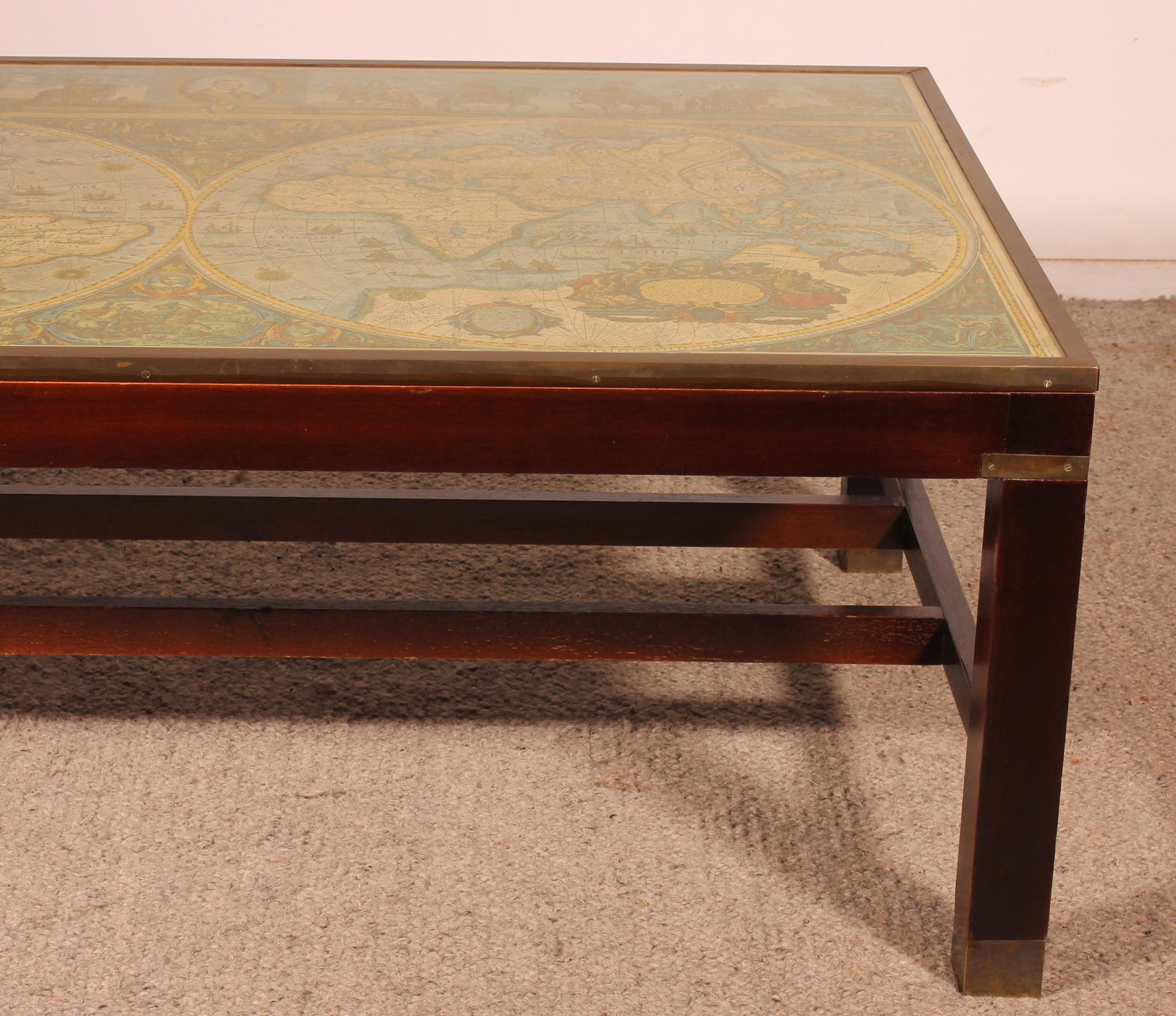 Campaign Coffee Table With Antique World Map