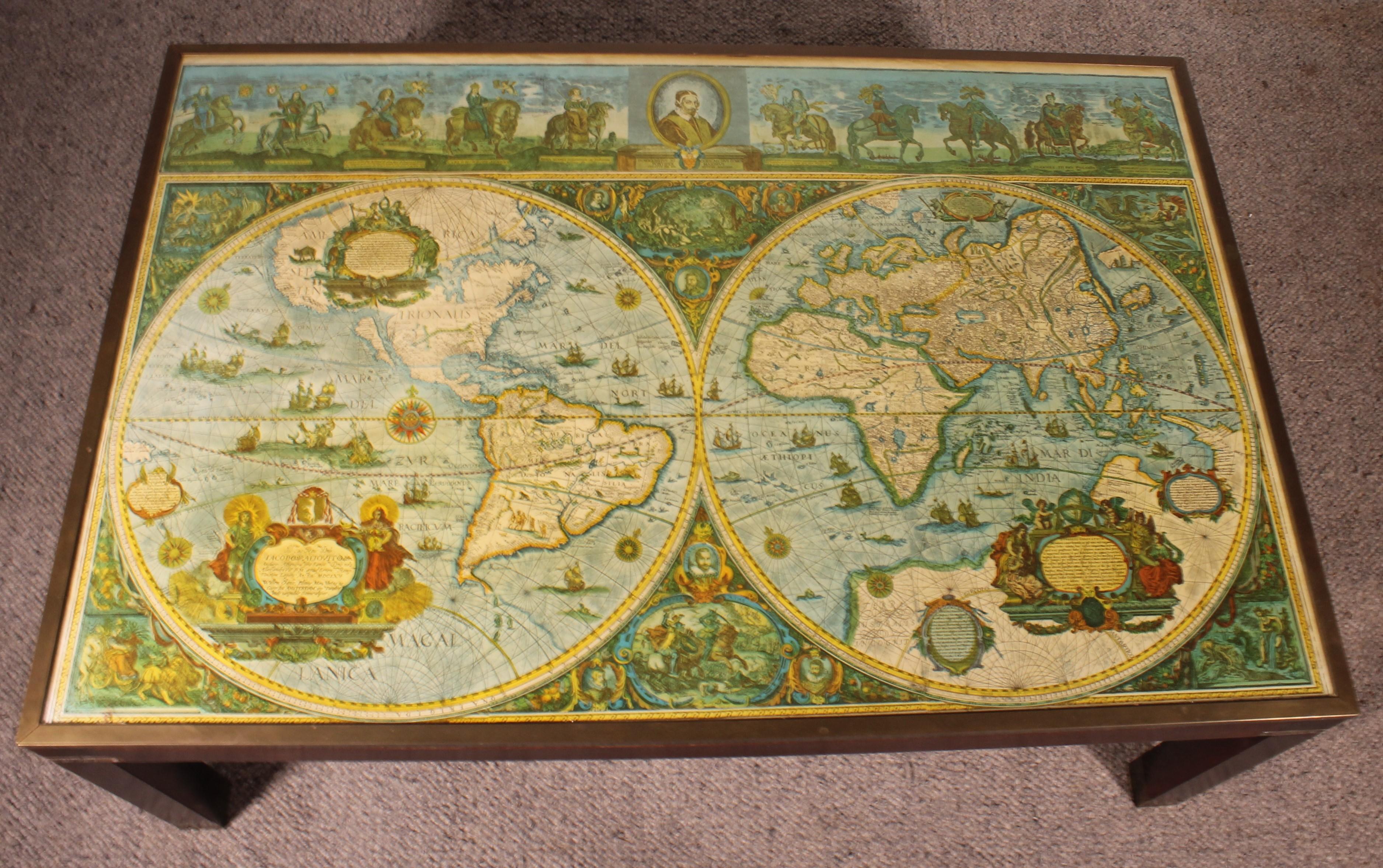 Italian Coffee Table With Antique World Map