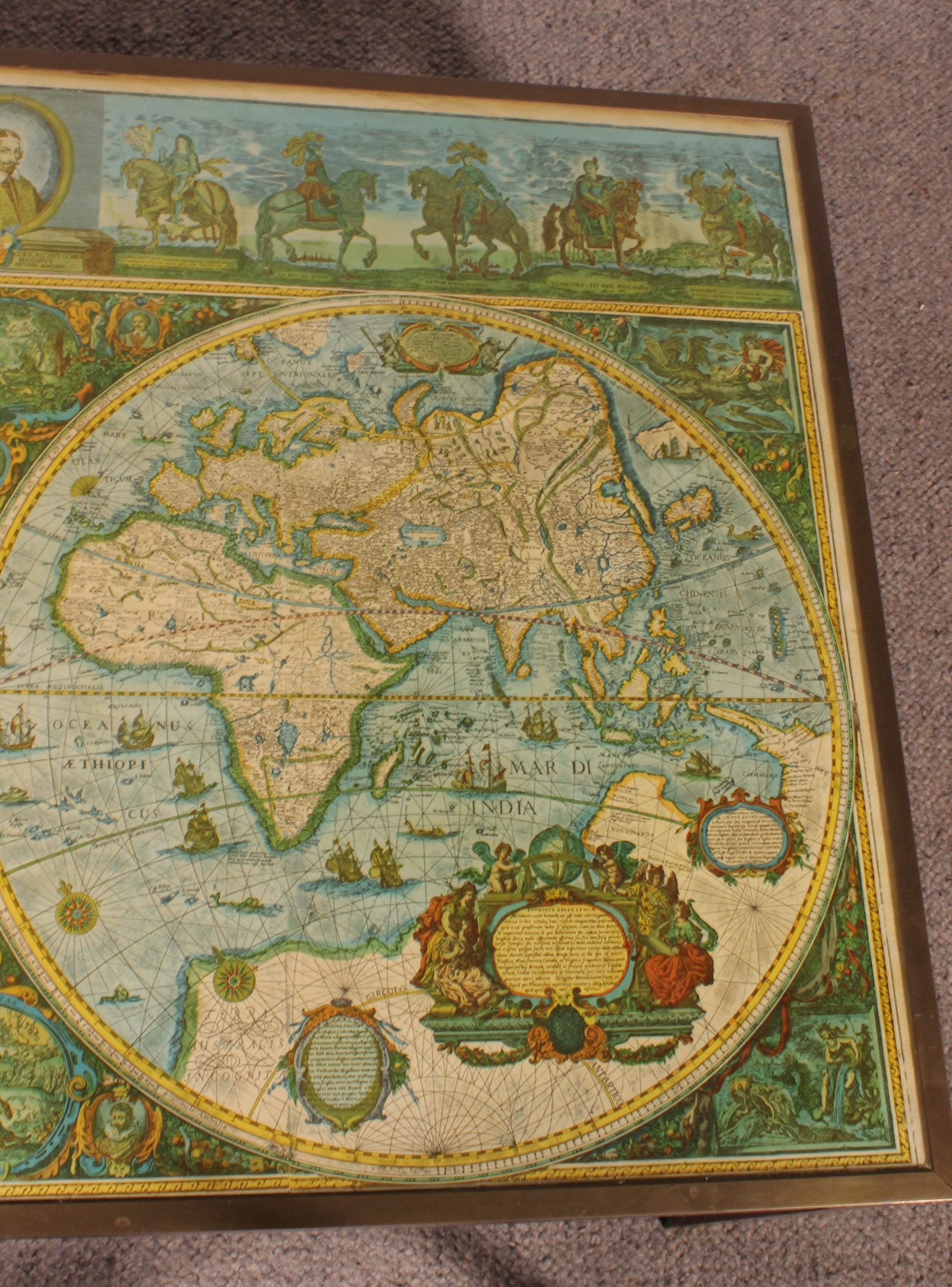20th Century Coffee Table With Antique World Map