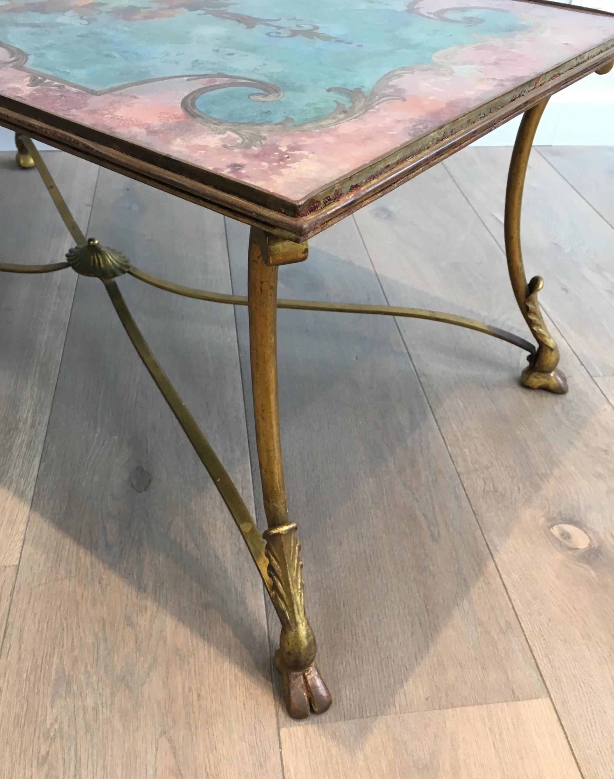 Coffee Table with Beautiful Painting on Top Representing Birds and Flowers 2
