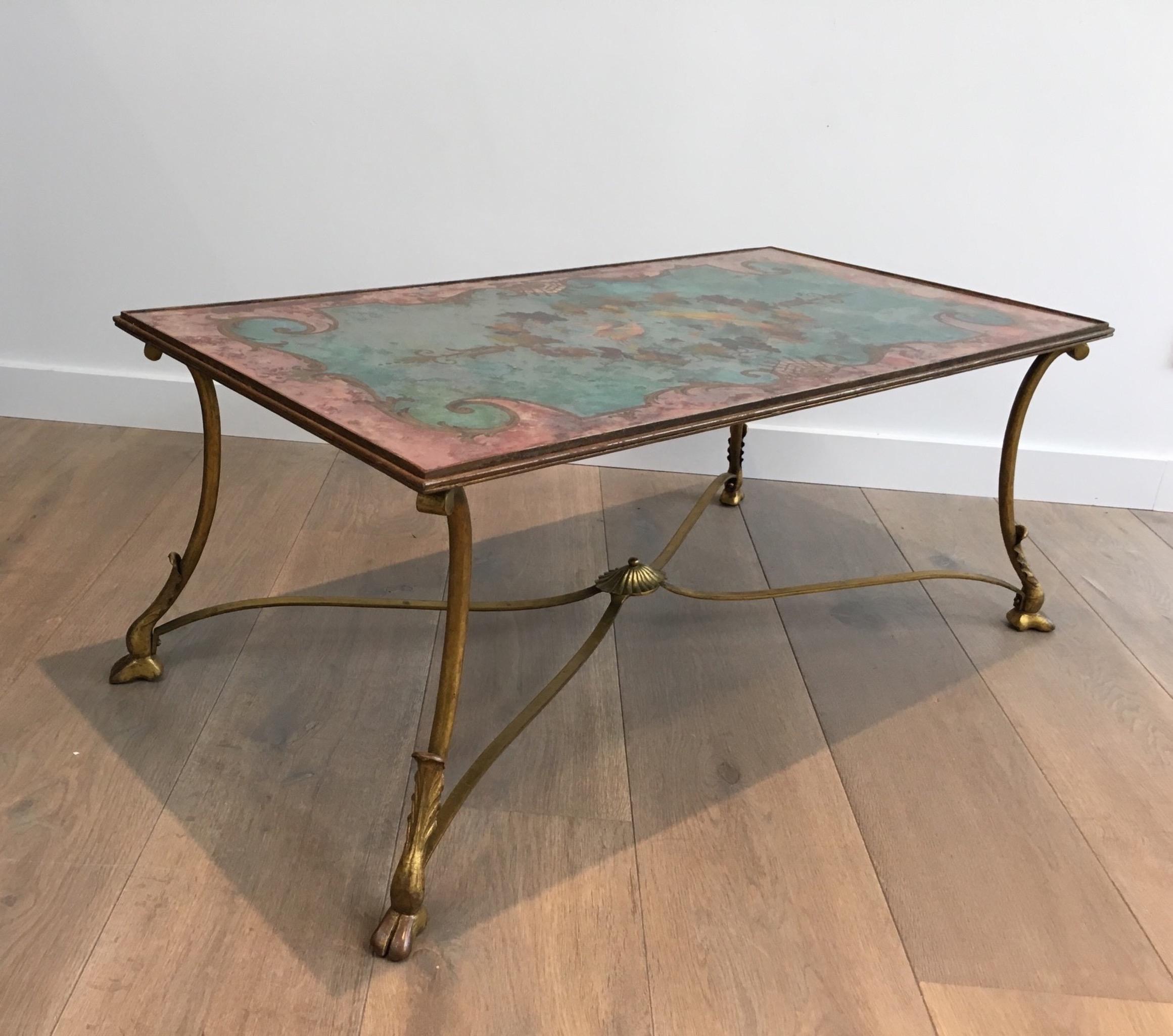 Coffee Table with Beautiful Painting on Top Representing Birds and Flowers 10
