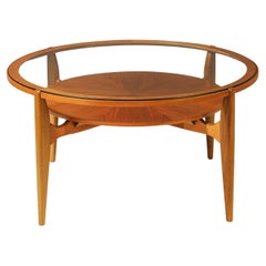 Mesa de centro chapada en haya y tapa de cristal, Wilhelm Renz, años 60, Alemania