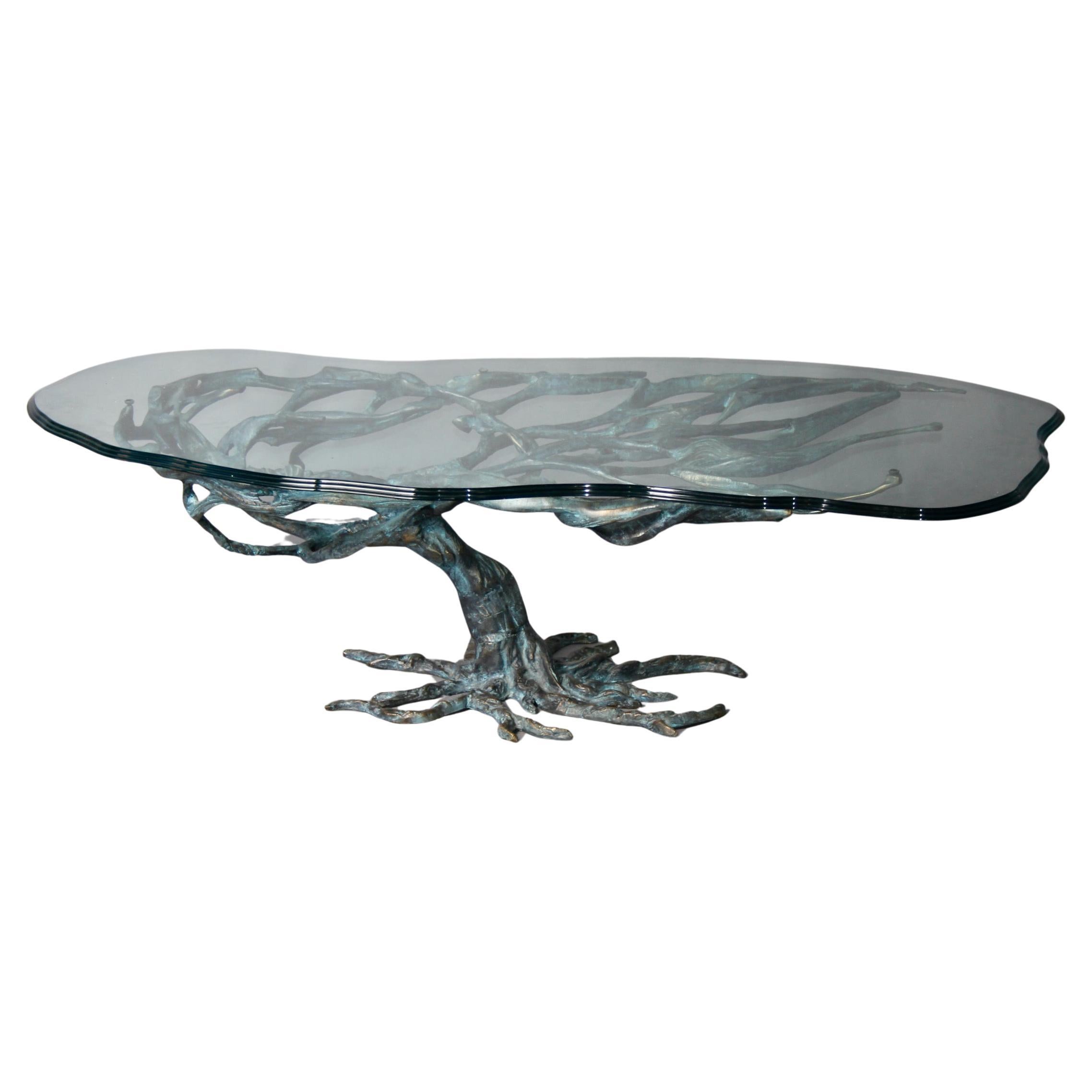 Table basse en laiton en forme de tronc d'arbre