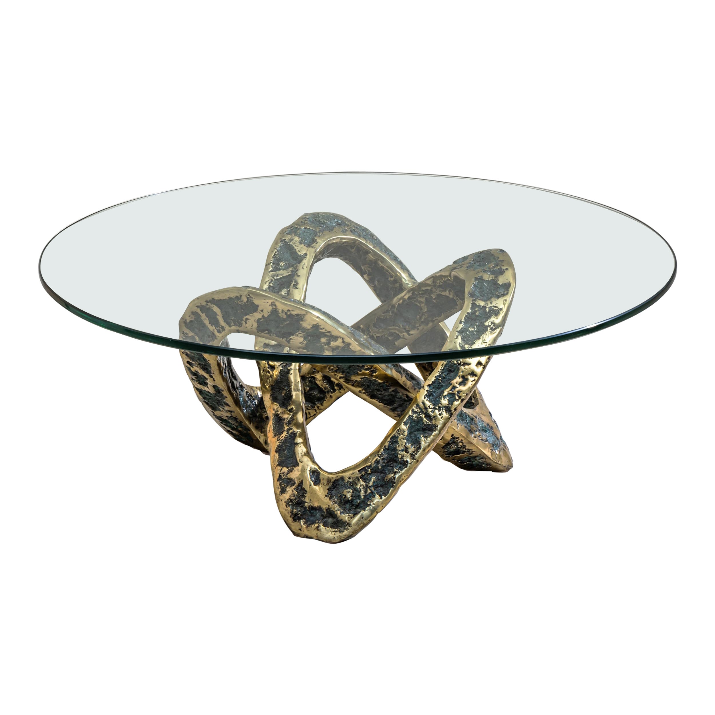 Coffee Table with Bronze Base, Late 20th Century For Sale