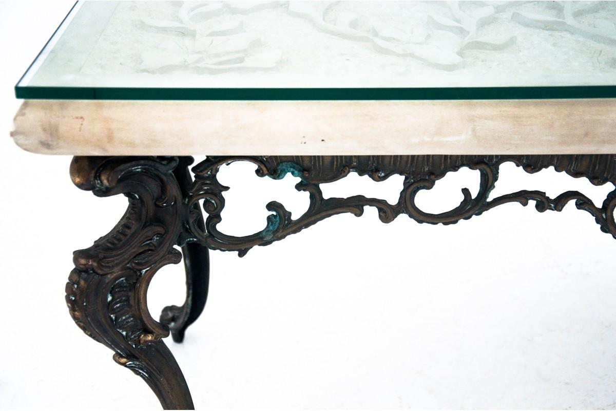 Italian Coffee Table with Carved Stone Top, Italy, 1950s For Sale