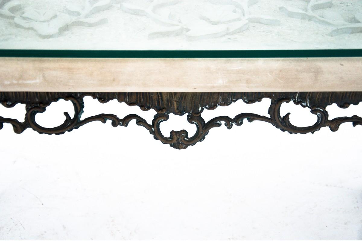 Coffee Table with Carved Stone Top, Italy, 1950s In Good Condition For Sale In Chorzów, PL