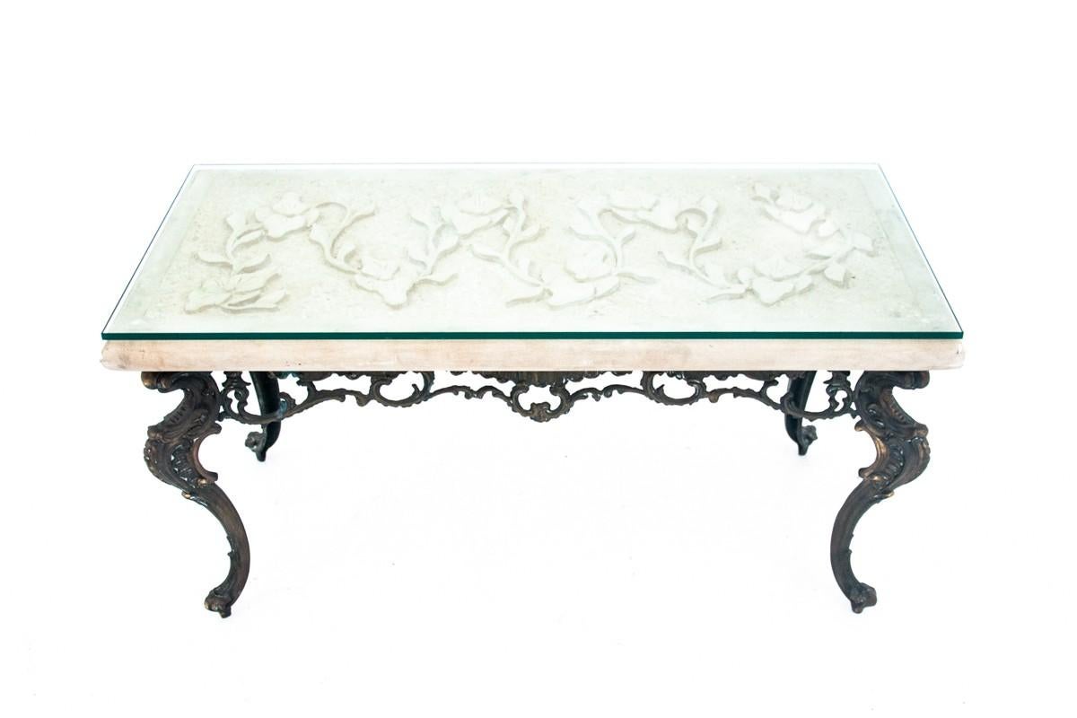Coffee Table with Carved Stone Top, Italy, 1950s For Sale 1