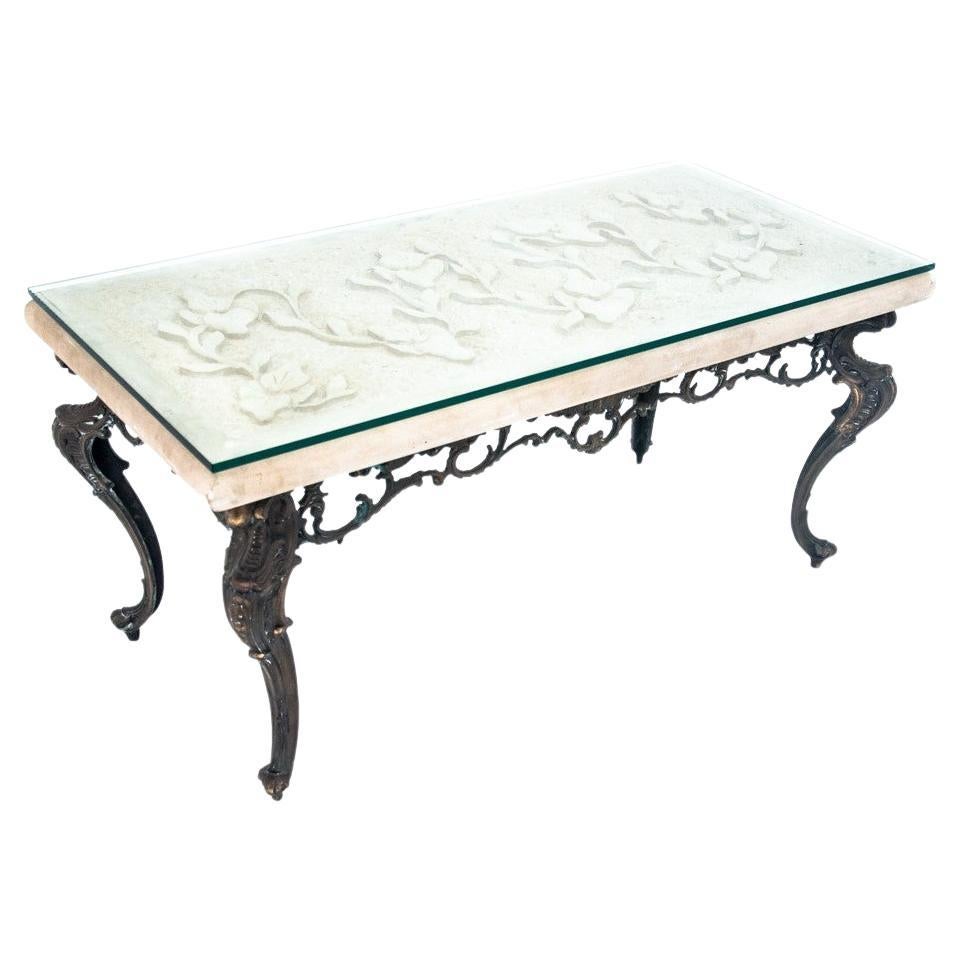 Coffee Table with Carved Stone Top, Italy, 1950s For Sale