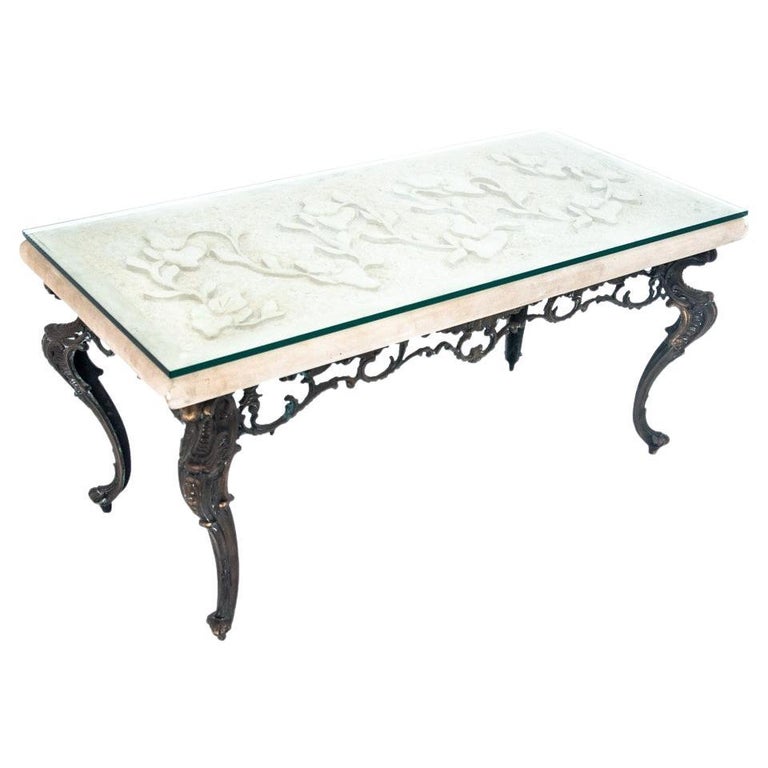 Coffee Table with Carved Stone Top, Italy, 1950s For Sale at 1stDibs