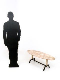 Coffee Table with Cast Brass Legs and an Oval Pink Marble Top, Italy, 1950s