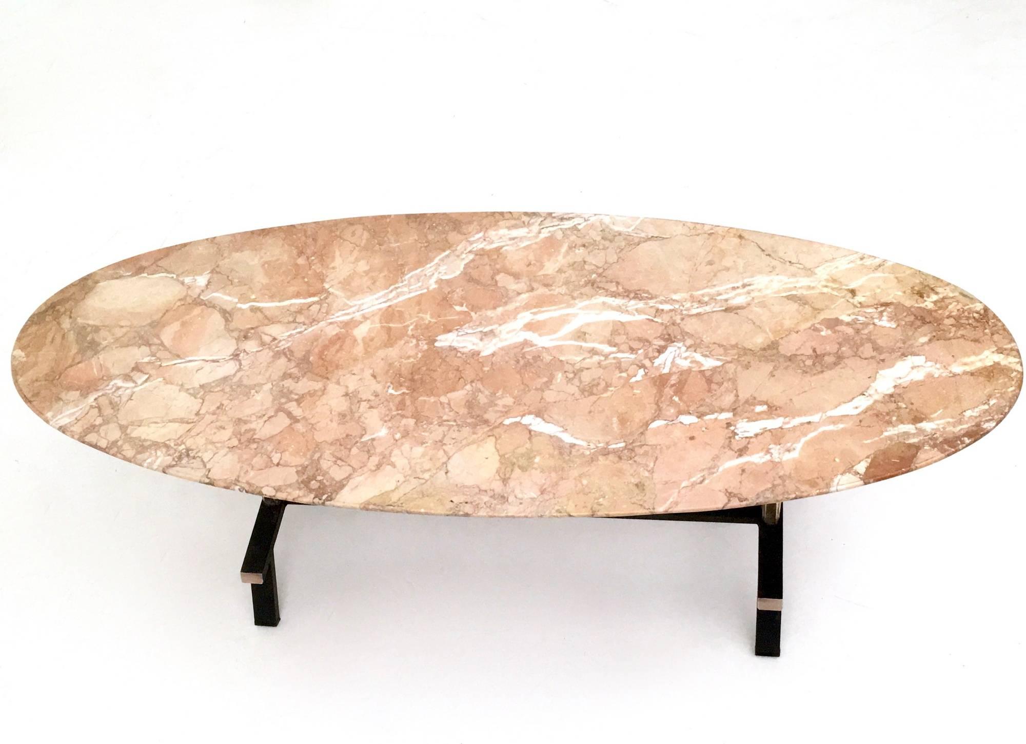 Coffee Table with Cast Brass Legs and an Oval Pink Marble Top, Italy, 1950s 1