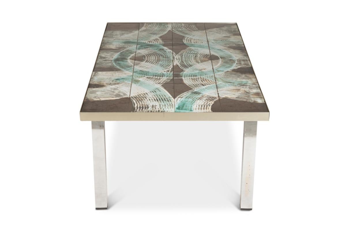 Coffee table with ceramic and chrome-plated top. Circa 1970. In Excellent Condition For Sale In Saint-Ouen, FR