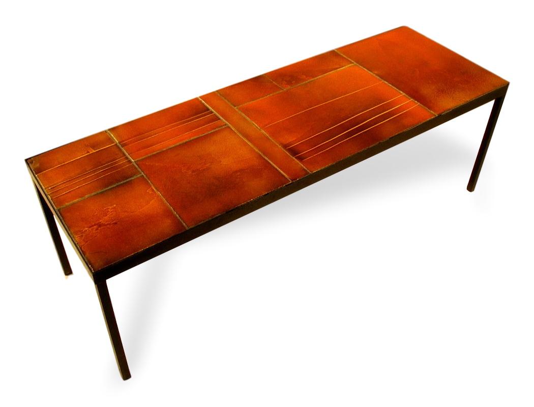 20th Century Coffee Table with Ceramic Lava Tiles by Roger Capron